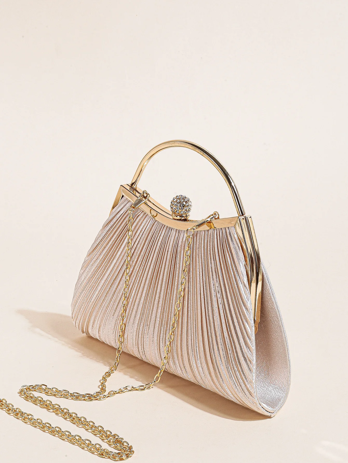1 PC Ruched Evening Bag For Women, Top Ring Clutch Purse, Rhinestone Decor Handbags For Wedding Prom Dinner