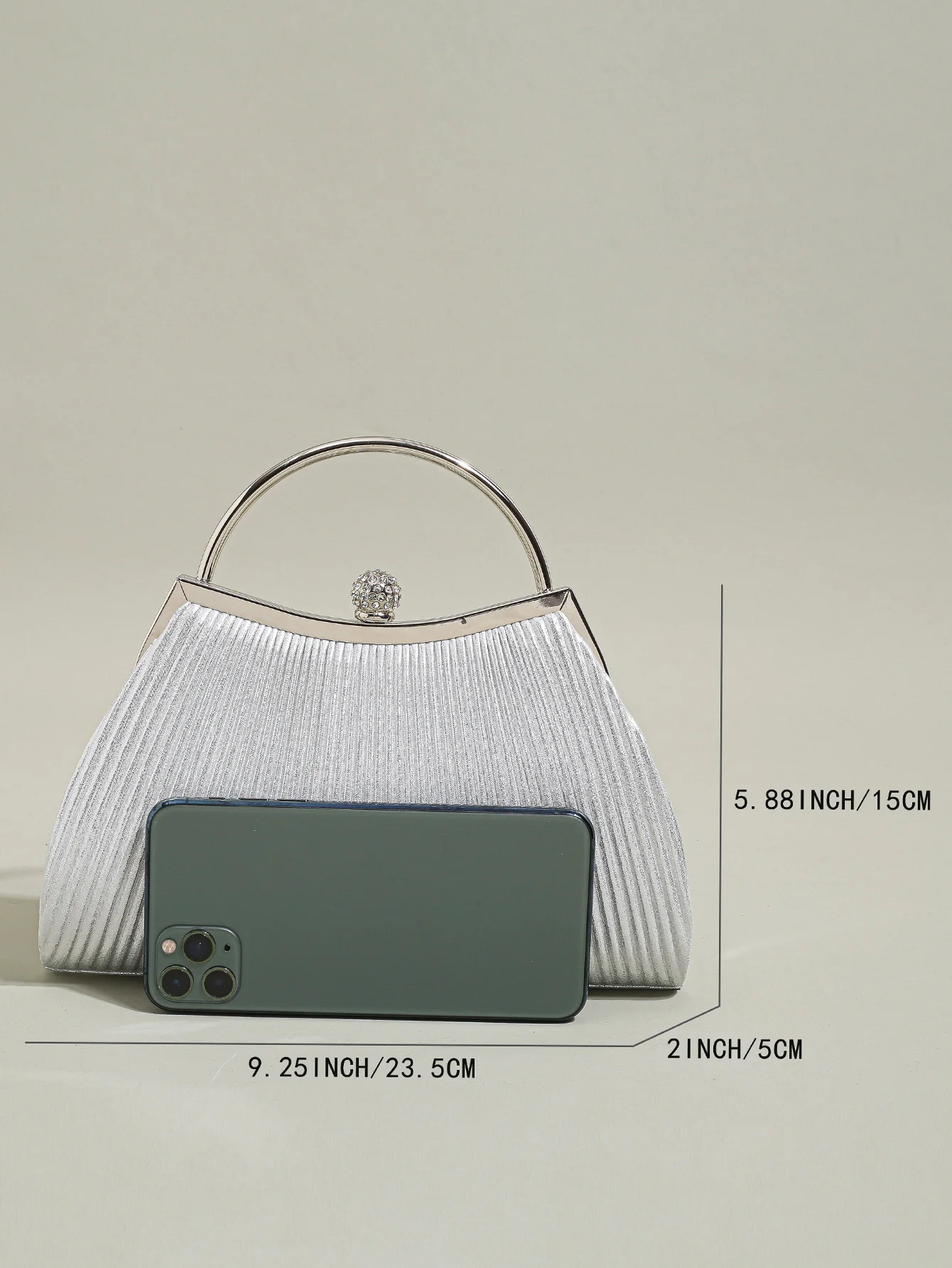 1 PC Ruched Evening Bag For Women, Top Ring Clutch Purse, Rhinestone Decor Handbags For Wedding Prom Dinner
