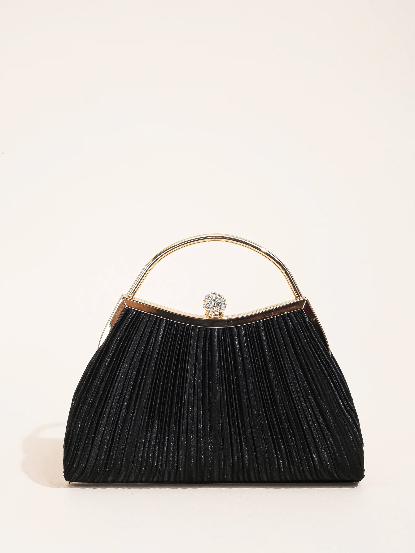 1 PC Ruched Evening Bag For Women, Top Ring Clutch Purse, Rhinestone Decor Handbags For Wedding Prom Dinner