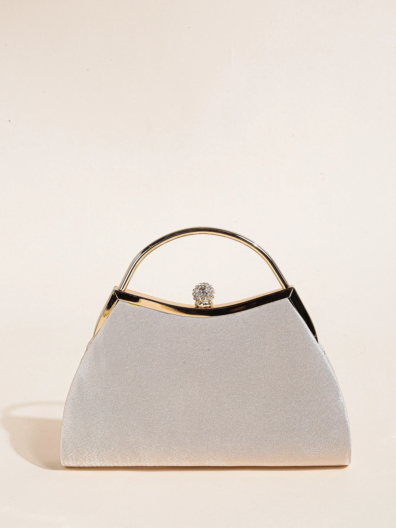 1 PC Ruched Evening Bag For Women, Top Ring Clutch Purse, Rhinestone Decor Handbags For Wedding Prom Dinner