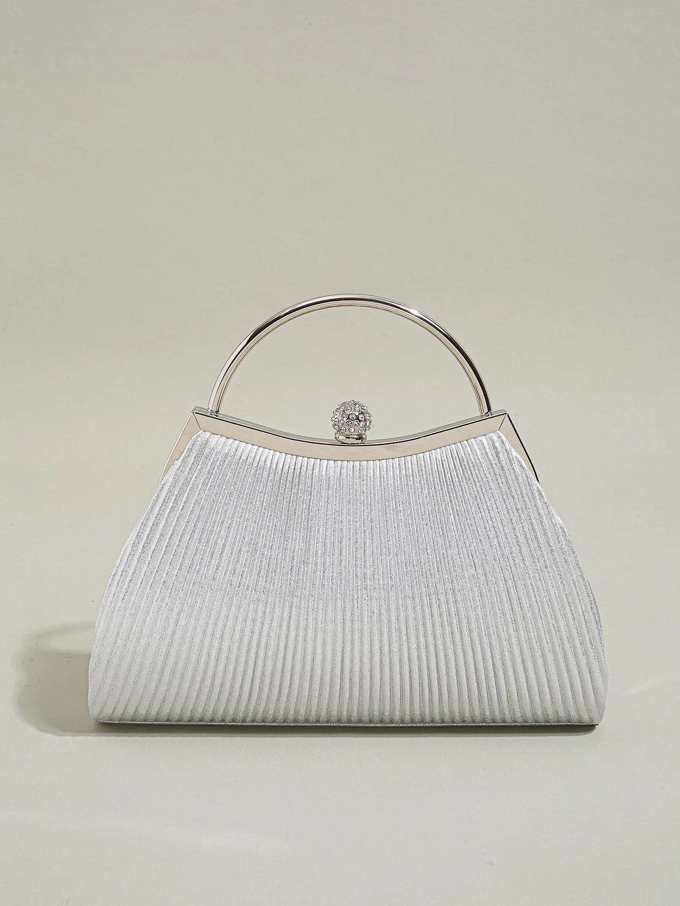 1 PC Ruched Evening Bag For Women, Top Ring Clutch Purse, Rhinestone Decor Handbags For Wedding Prom Dinner