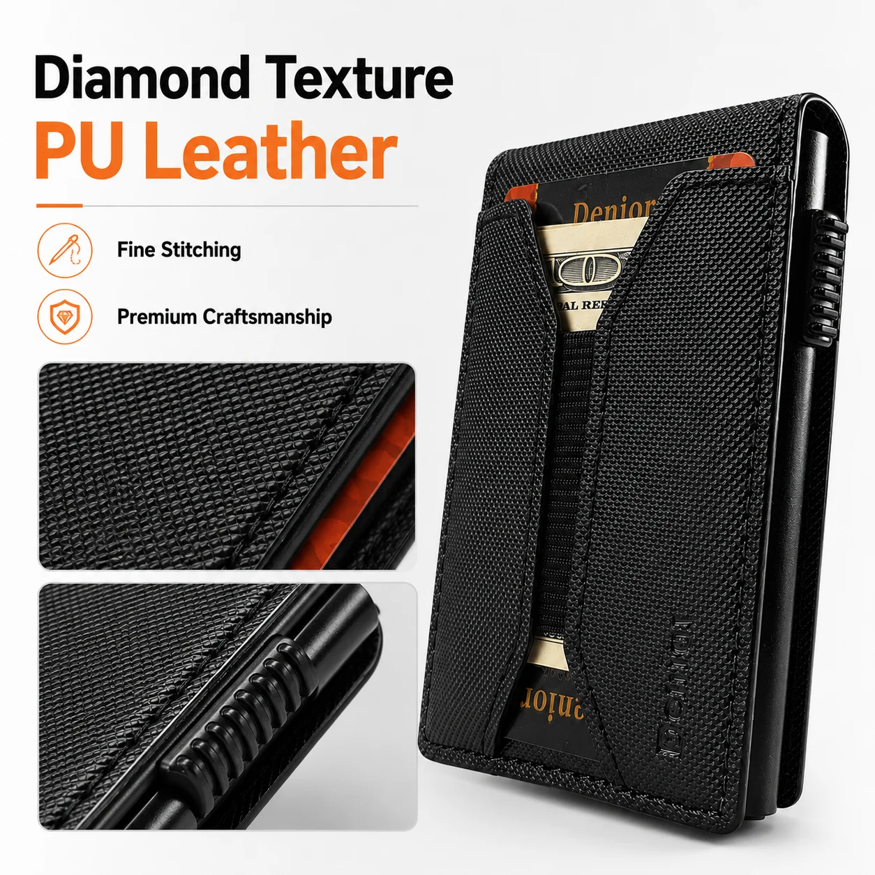 Denior PU Leather Diamond Texture Card Holder For Men RFID Pop Up Wallet With Slim Structure Quick Access And Daily Carry Use