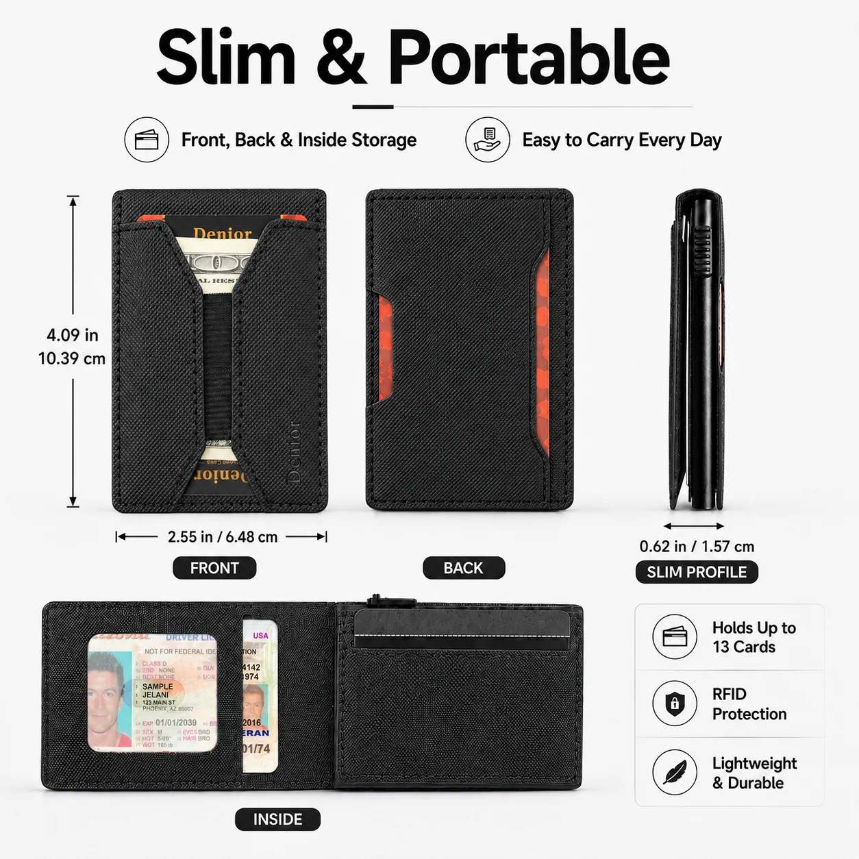 Denior PU Leather Diamond Texture Card Holder For Men RFID Pop Up Wallet With Slim Structure Quick Access And Daily Carry Use