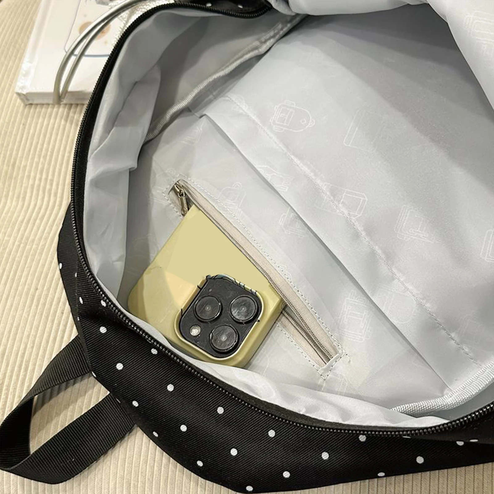 Nylon Casual Backpack 16.9 Inch Polka Dot Piano Key School Bag with Pendant for Teen Girls Travel Shopping Daily Use