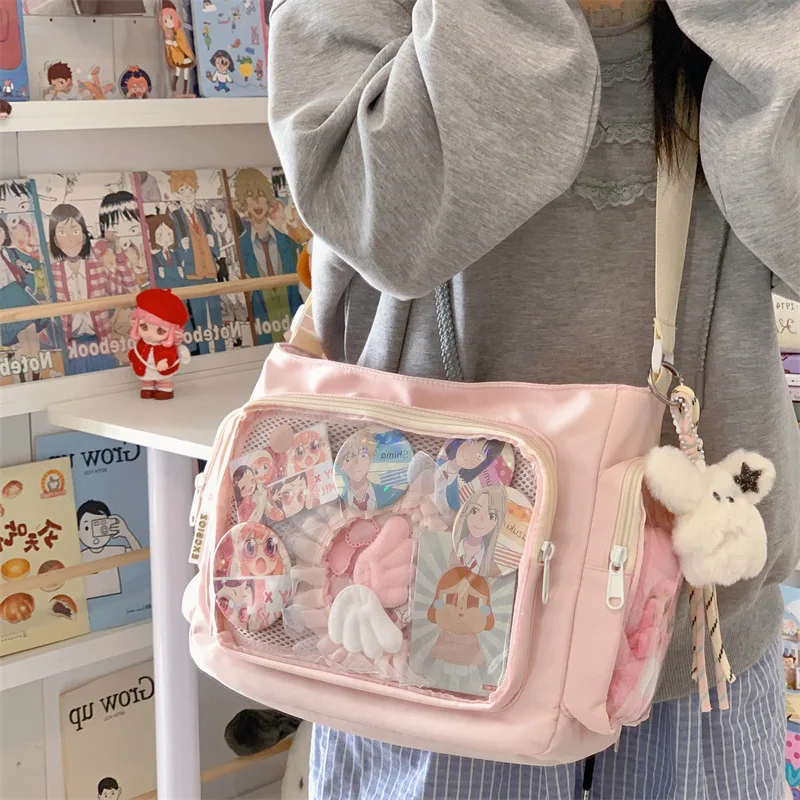 Trendy Transparent Simple Crossbody Bag for Girls Large Capacity School Shoulder Bag Comfortable and Versatile Texture Ita Bag