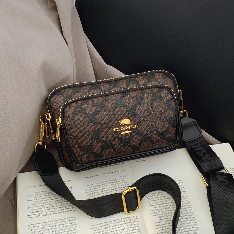 Original Circular-Pattern Logo Crossbody: Retro-luxury, durable fabric, adjustable strap. Ideal for daily/work/social use