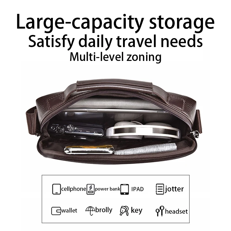 Stylish Men's Leather Shoulder Bag, Casual Crossbody Purse with Adjustable Strap, Perfect for Work, Travel, and Daily Commute