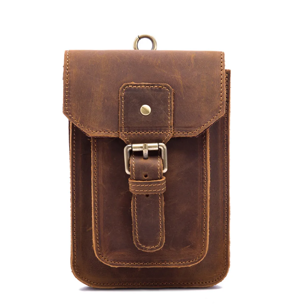Men's Waist Pack Genuine Leather Pouch Waist Bag for Men Fanny Pack Cow Leather Mini Phone Bag Vintage Big Wallet Belt Loop Hoop