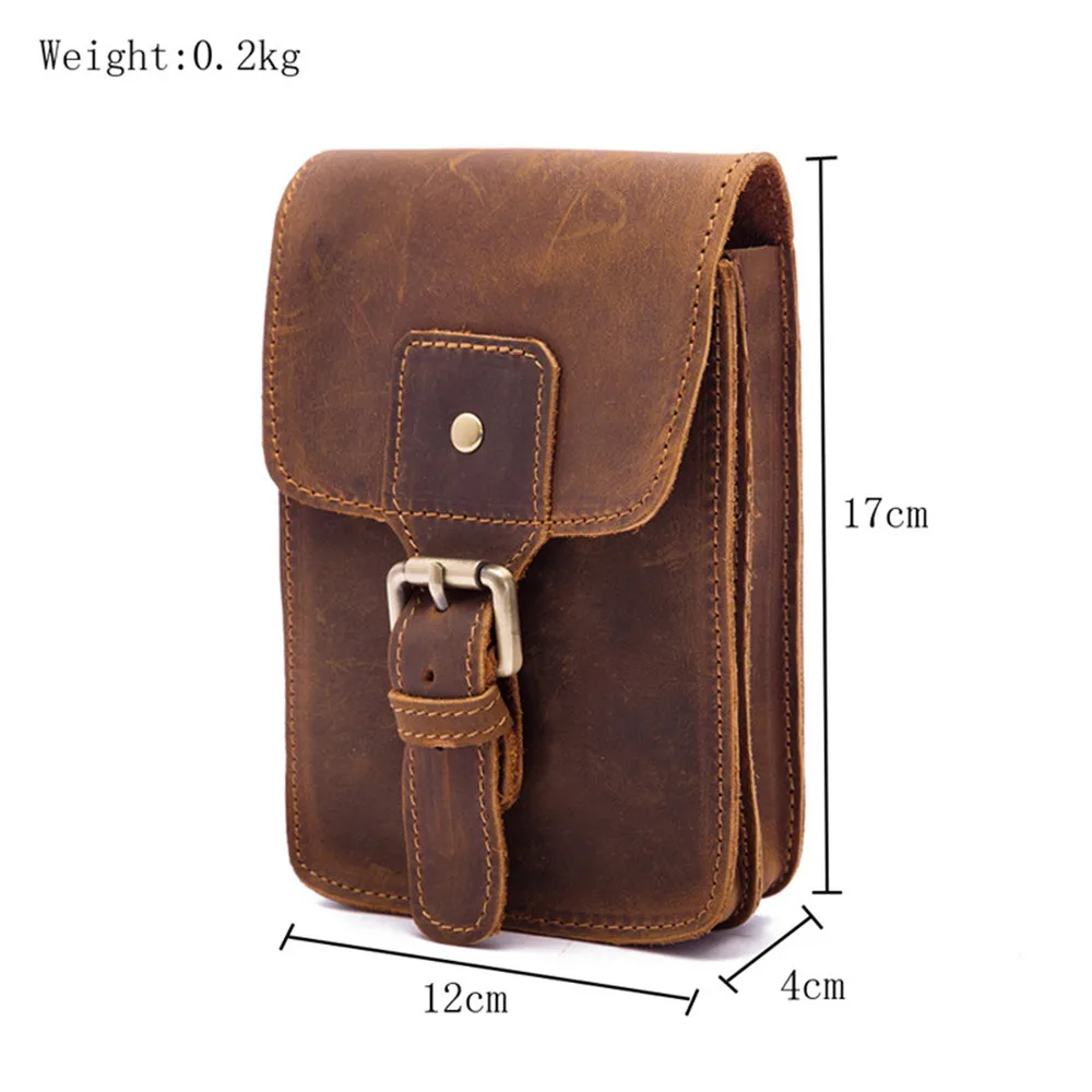 Men's Waist Pack Genuine Leather Pouch Waist Bag for Men Fanny Pack Cow Leather Mini Phone Bag Vintage Big Wallet Belt Loop Hoop
