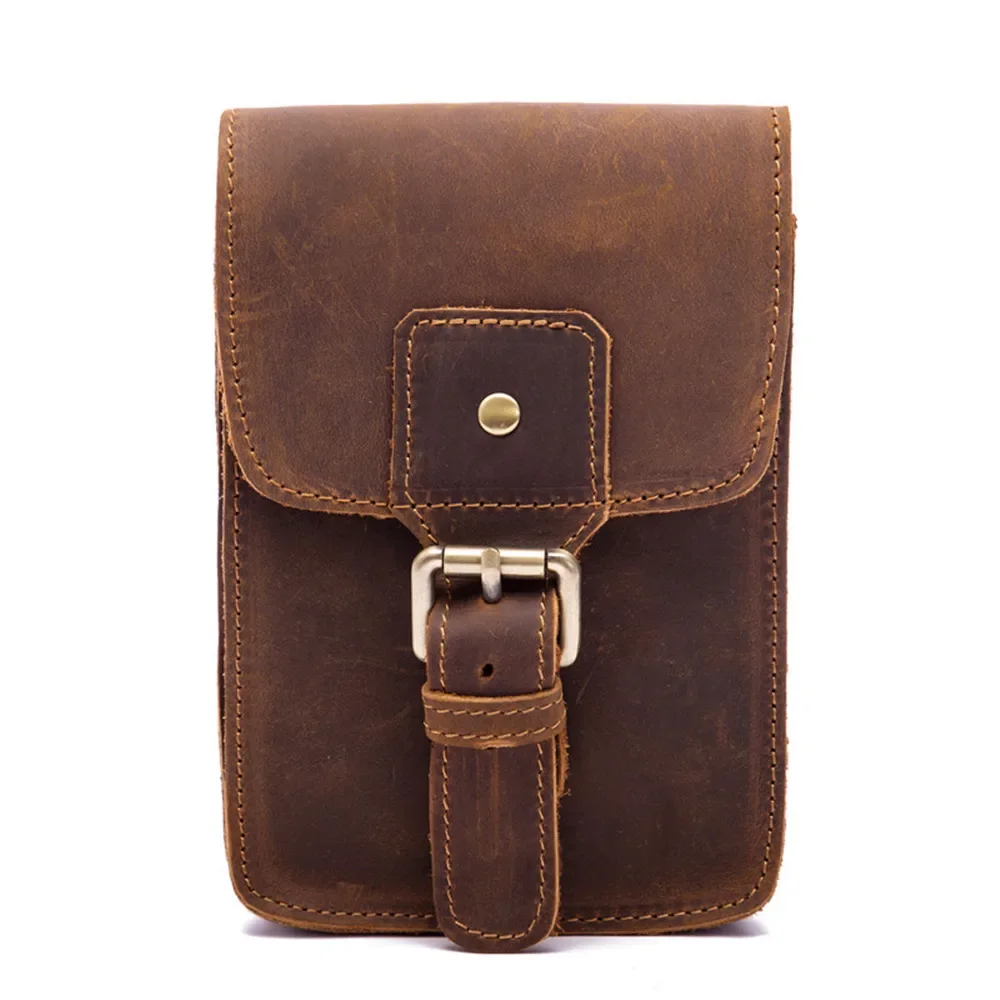 Men's Waist Pack Genuine Leather Pouch Waist Bag for Men Fanny Pack Cow Leather Mini Phone Bag Vintage Big Wallet Belt Loop Hoop
