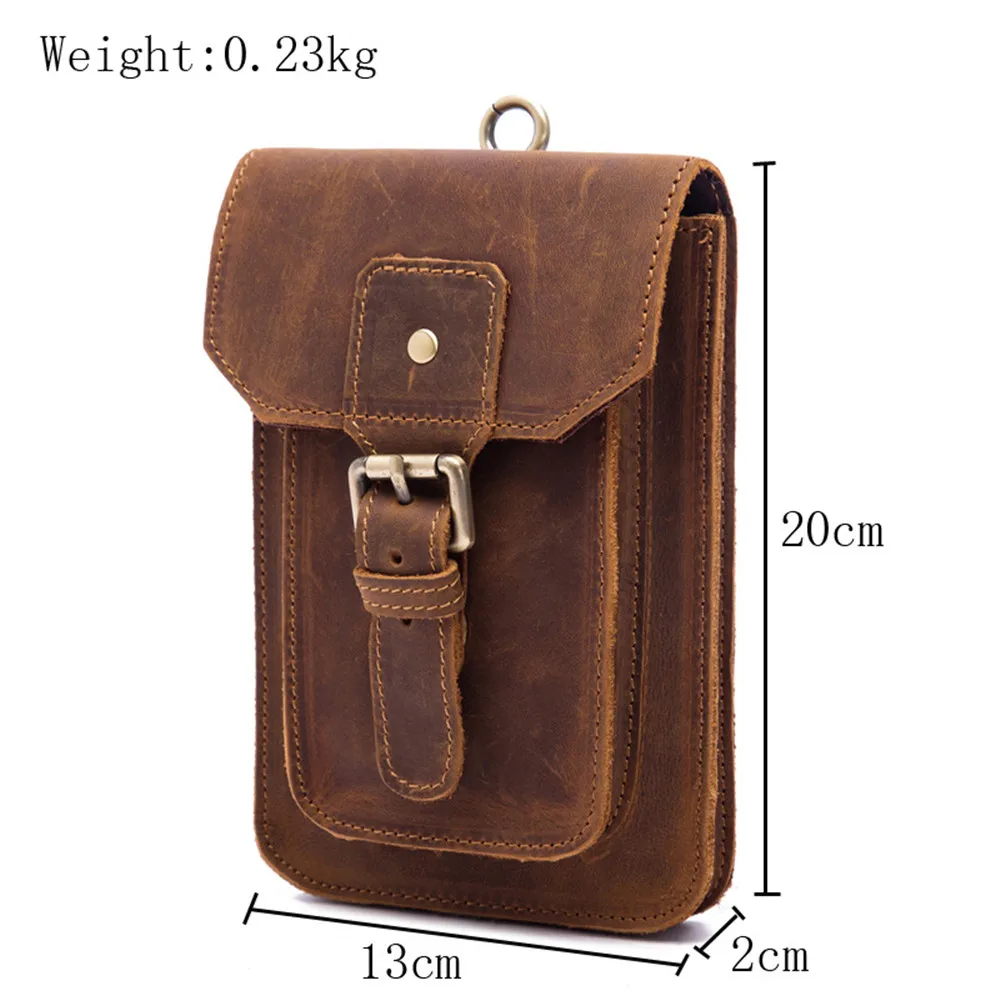 Men's Waist Pack Genuine Leather Pouch Waist Bag for Men Fanny Pack Cow Leather Mini Phone Bag Vintage Big Wallet Belt Loop Hoop