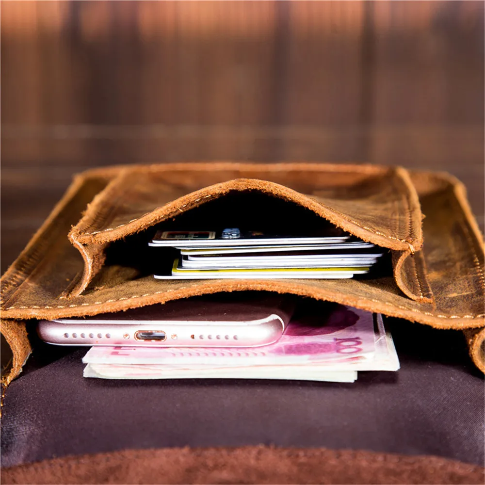 Men's Waist Pack Genuine Leather Pouch Waist Bag for Men Fanny Pack Cow Leather Mini Phone Bag Vintage Big Wallet Belt Loop Hoop