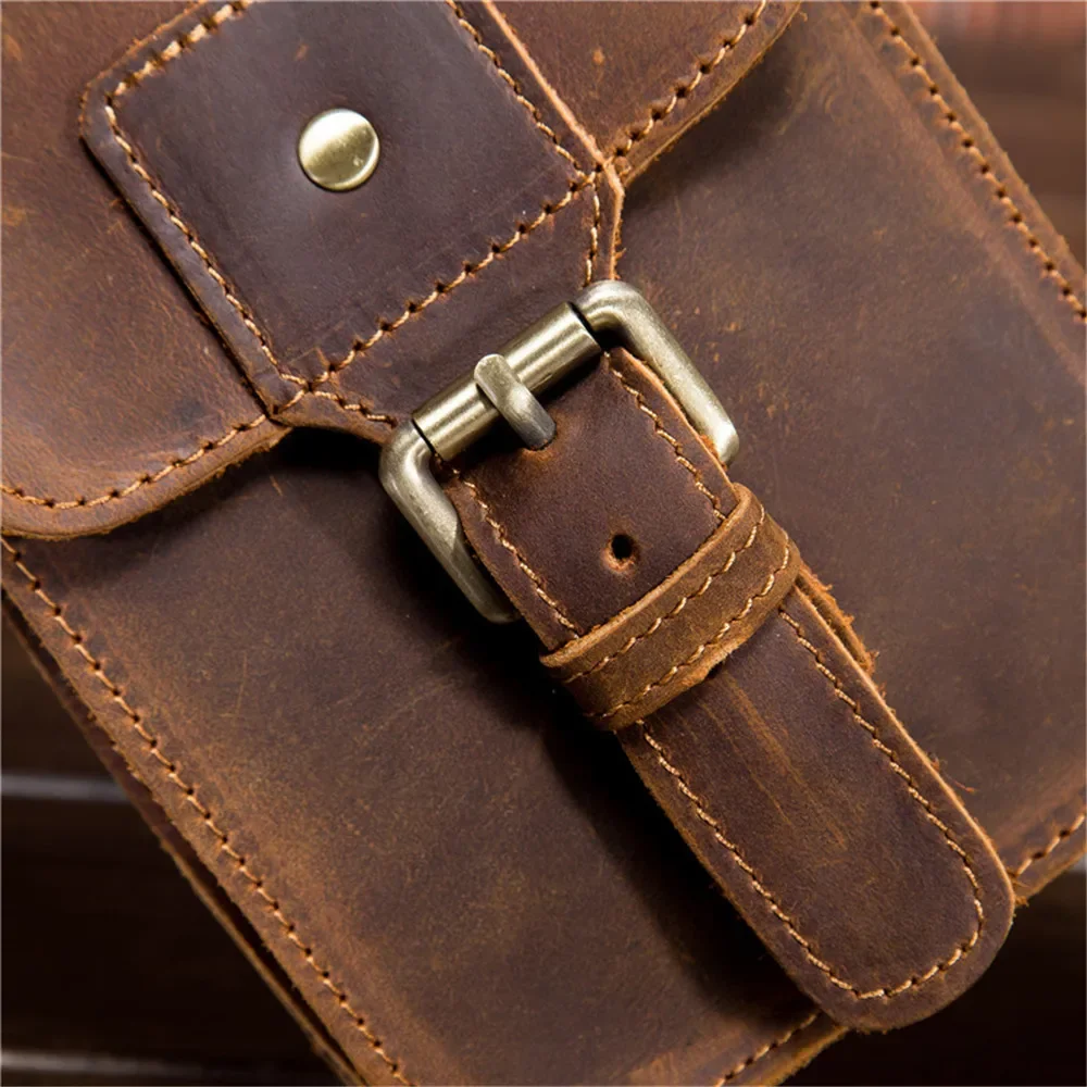 Men's Waist Pack Genuine Leather Pouch Waist Bag for Men Fanny Pack Cow Leather Mini Phone Bag Vintage Big Wallet Belt Loop Hoop