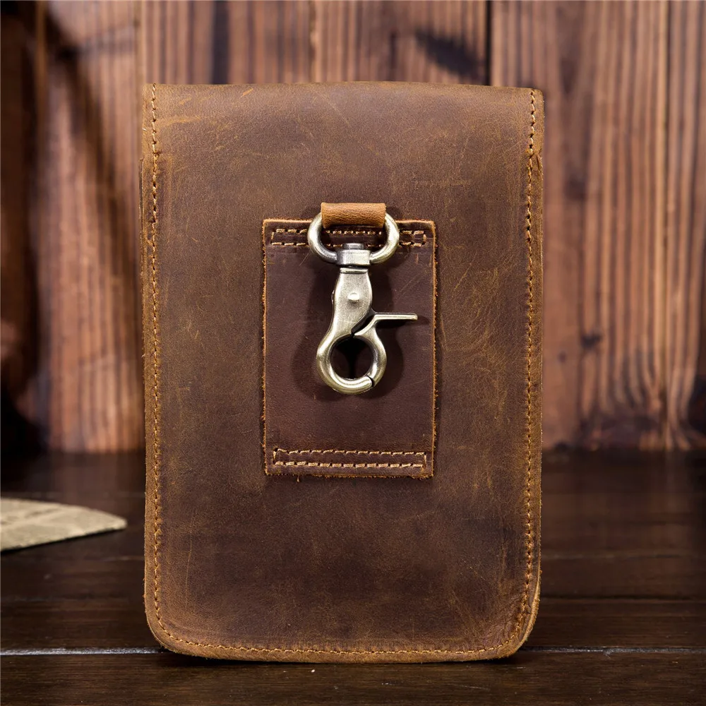 Men's Waist Pack Genuine Leather Pouch Waist Bag for Men Fanny Pack Cow Leather Mini Phone Bag Vintage Big Wallet Belt Loop Hoop
