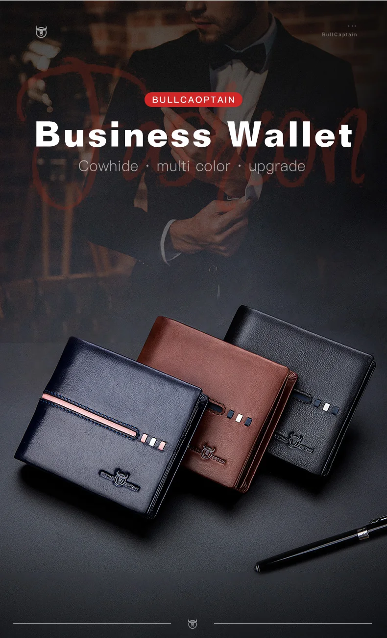 BULLCAPTAIN Genuine Leather Wallet Male Brand Designer Business Wallet Multi-function Storage Purse Rfid Card Package Wallet Men