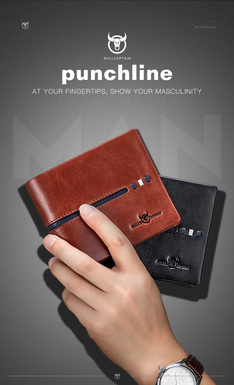 BULLCAPTAIN Genuine Leather Wallet Male Brand Designer Business Wallet Multi-function Storage Purse Rfid Card Package Wallet Men
