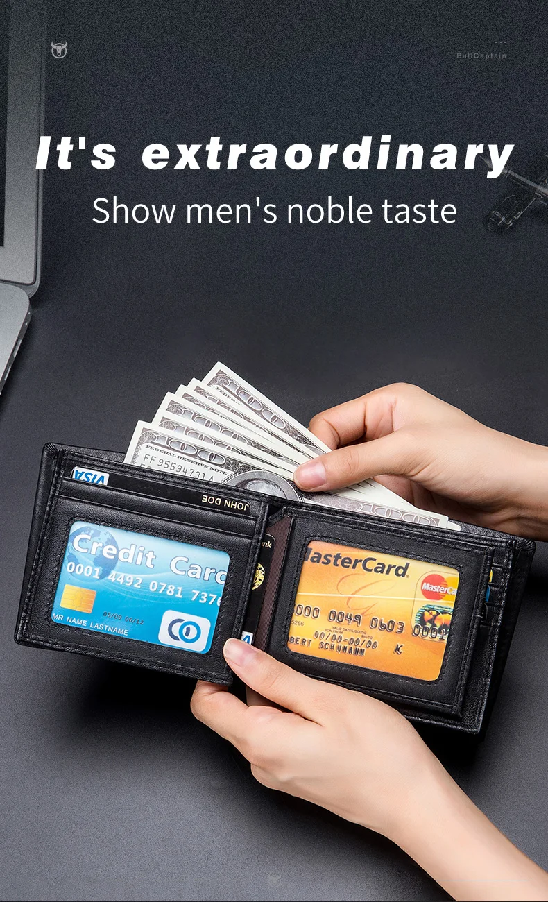BULLCAPTAIN Genuine Leather Wallet Male Brand Designer Business Wallet Multi-function Storage Purse Rfid Card Package Wallet Men