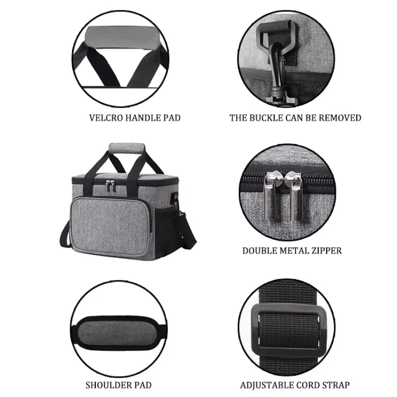 15L Picnic Bag Thermal Insulated Lunch Bag Box Handbag Wine Beer Cooler Crossbody Shoulder Bag Camping Food Container