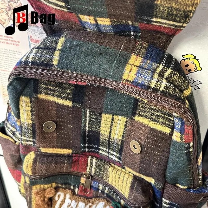 lovely fluffy Melard color scheme Backpack Women Gothic Punk Spicy Girl bunny Retro Vintage Bag Large Capacity Commuting Tote