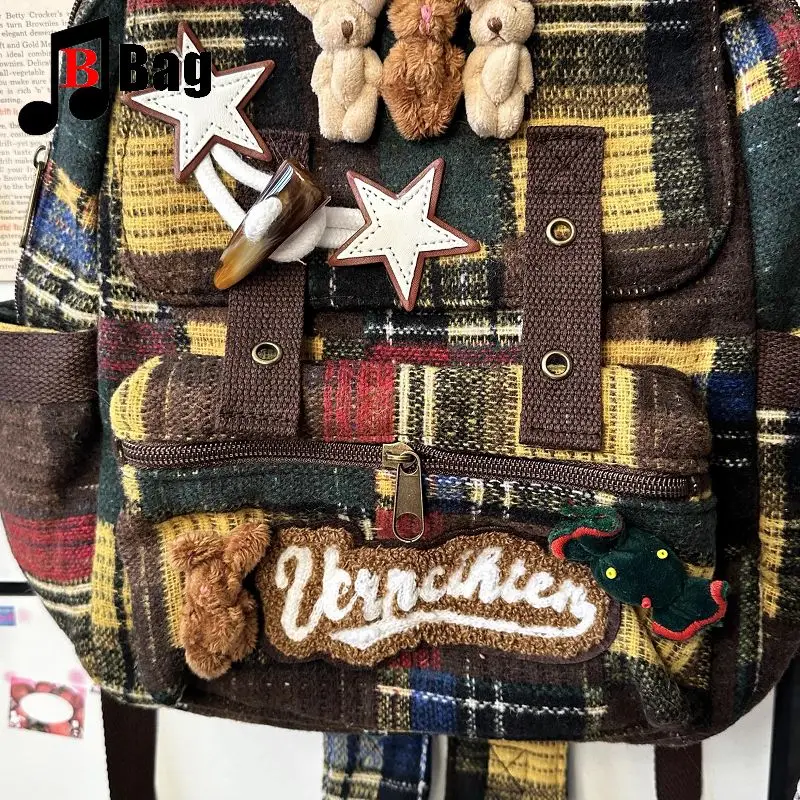 lovely fluffy Melard color scheme Backpack Women Gothic Punk Spicy Girl bunny Retro Vintage Bag Large Capacity Commuting Tote