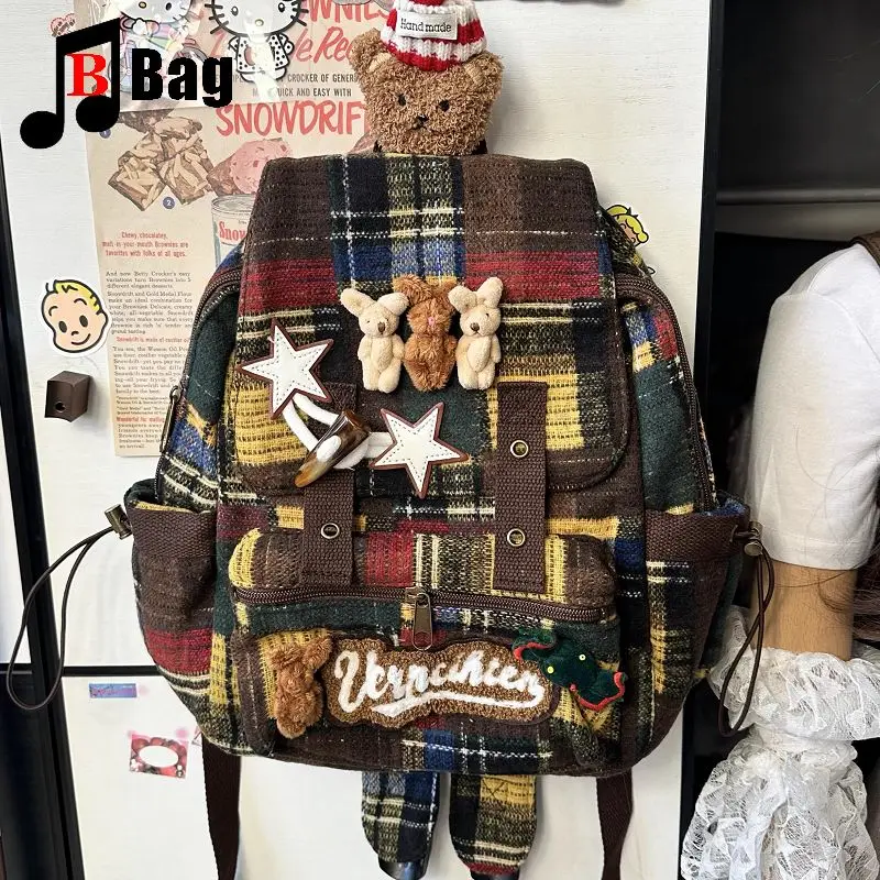 lovely fluffy Melard color scheme Backpack Women Gothic Punk Spicy Girl bunny Retro Vintage Bag Large Capacity Commuting Tote