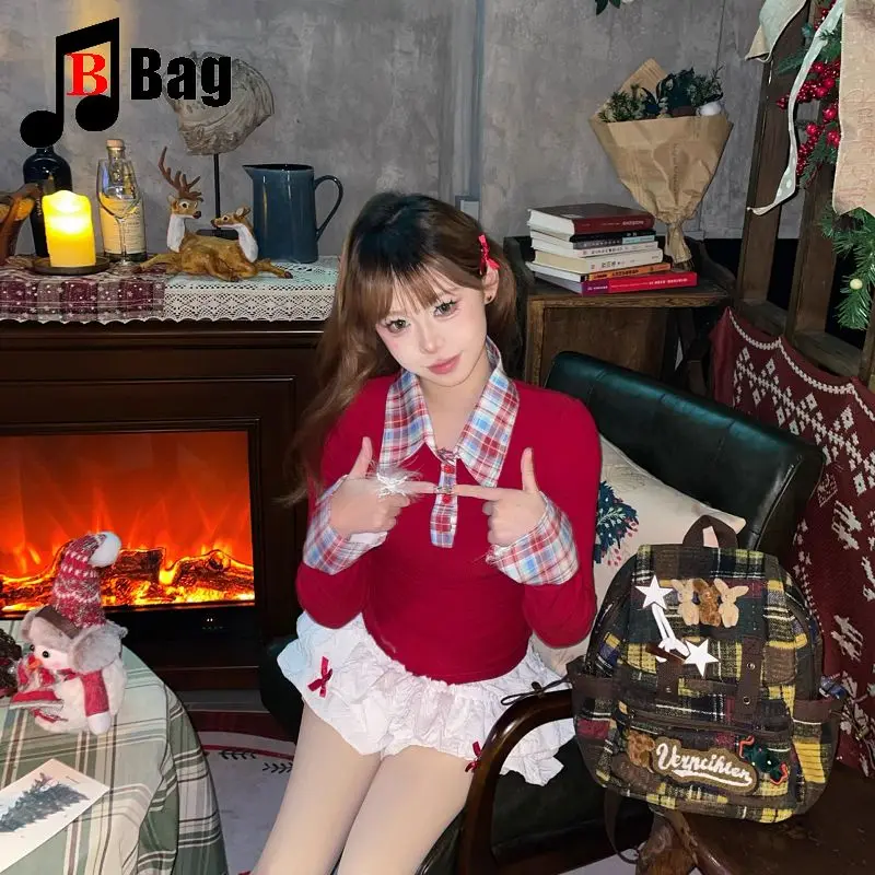 lovely fluffy Melard color scheme Backpack Women Gothic Punk Spicy Girl bunny Retro Vintage Bag Large Capacity Commuting Tote