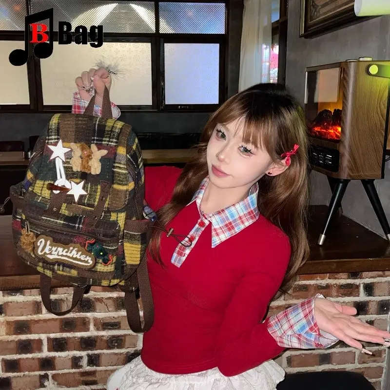 lovely fluffy Melard color scheme Backpack Women Gothic Punk Spicy Girl bunny Retro Vintage Bag Large Capacity Commuting Tote