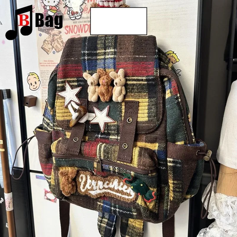 lovely fluffy Melard color scheme Backpack Women Gothic Punk Spicy Girl bunny Retro Vintage Bag Large Capacity Commuting Tote