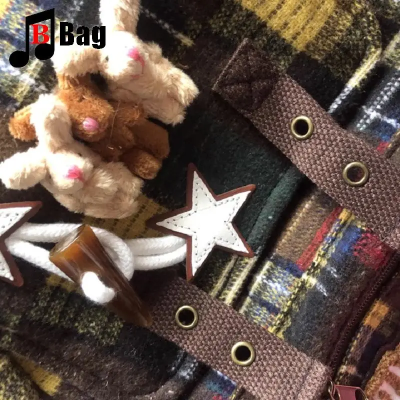 lovely fluffy Melard color scheme Backpack Women Gothic Punk Spicy Girl bunny Retro Vintage Bag Large Capacity Commuting Tote