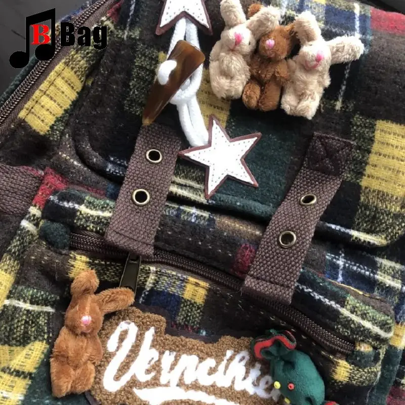 lovely fluffy Melard color scheme Backpack Women Gothic Punk Spicy Girl bunny Retro Vintage Bag Large Capacity Commuting Tote
