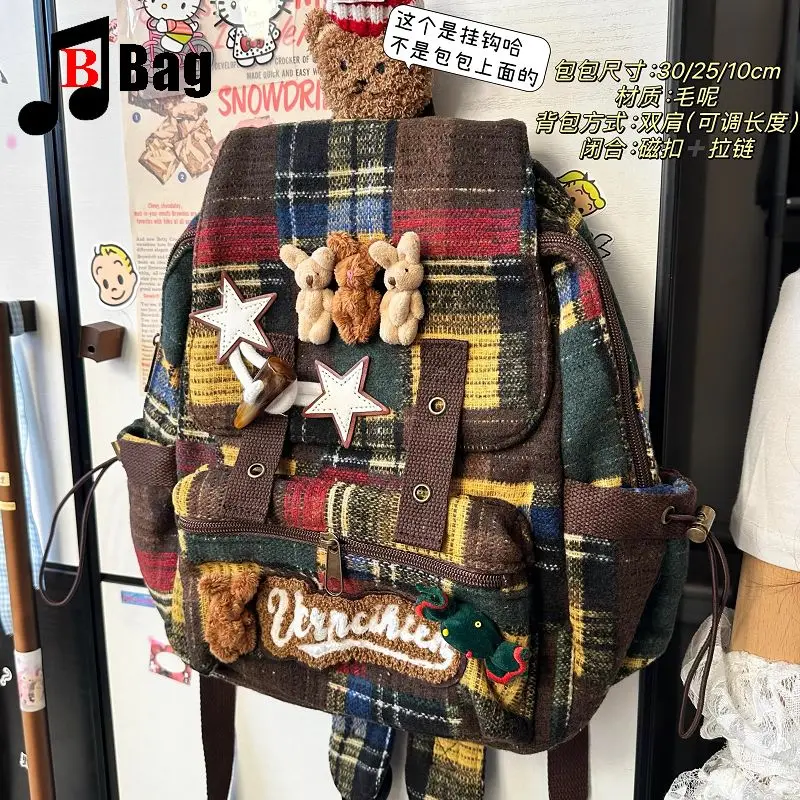 lovely fluffy Melard color scheme Backpack Women Gothic Punk Spicy Girl bunny Retro Vintage Bag Large Capacity Commuting Tote