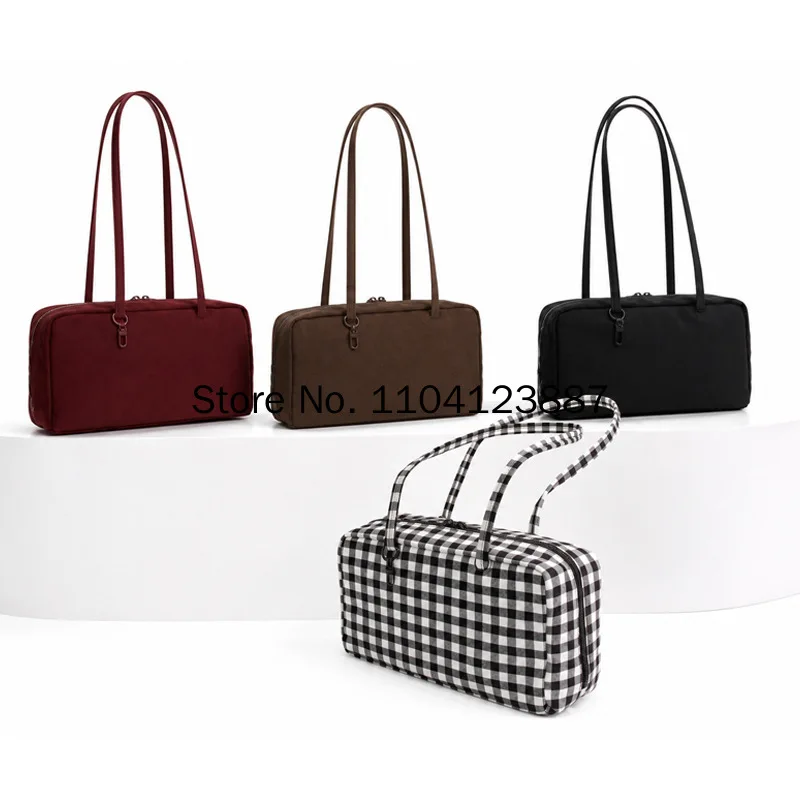 Nylon Square Shoulder Bag Large Capacity Canvas Handbag Lightweight Zipper Tote Bag Daily Commute Travel Storage Bag Gym Gift