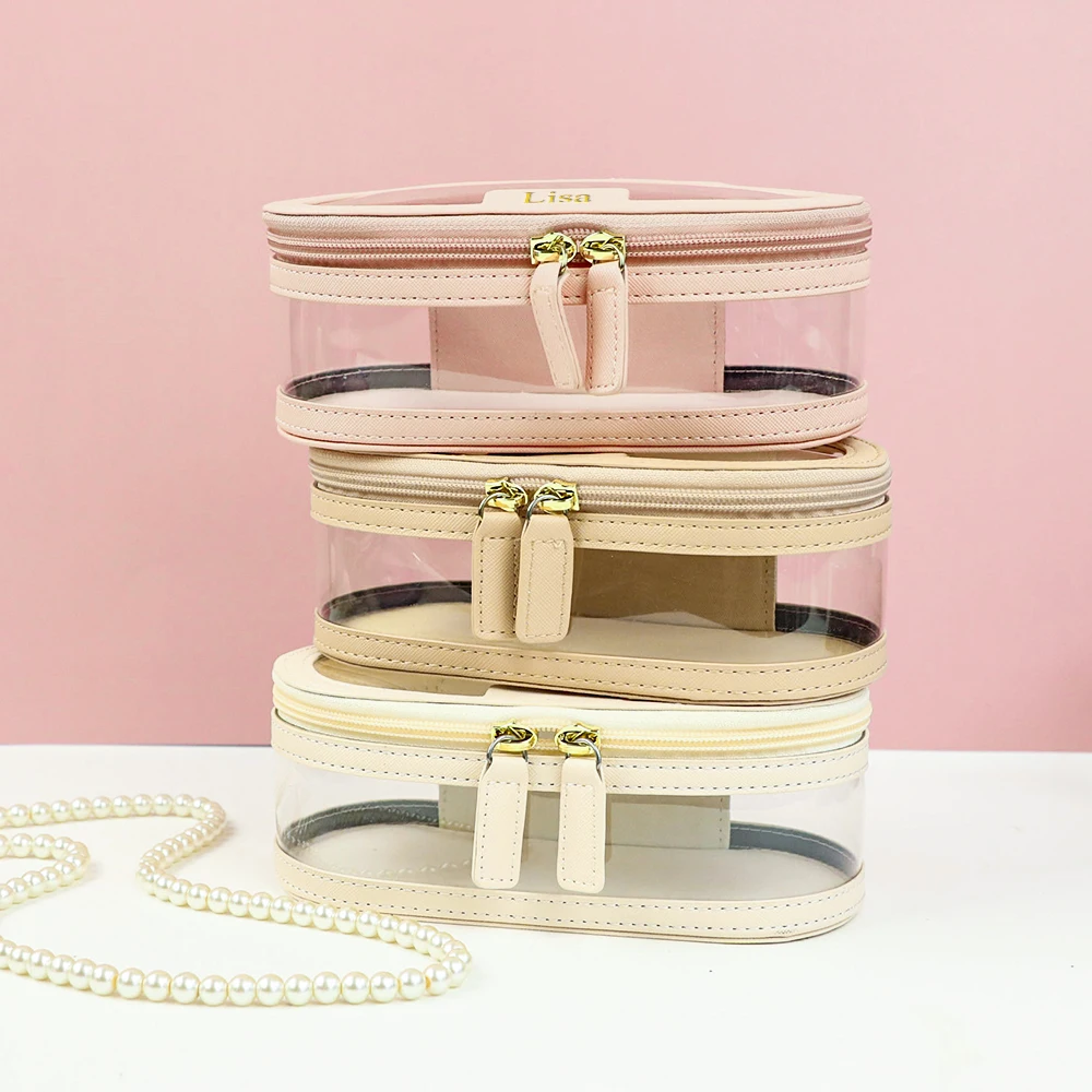Customized Name Multi-Color PU Leather PVC Makeup and Washroom Bag with Large Storage Capacity and Waterproof Makeup Bag