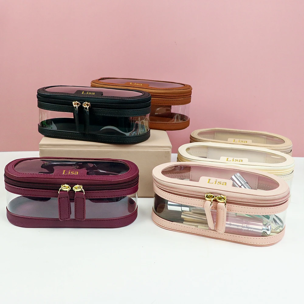 Customized Name Multi-Color PU Leather PVC Makeup and Washroom Bag with Large Storage Capacity and Waterproof Makeup Bag