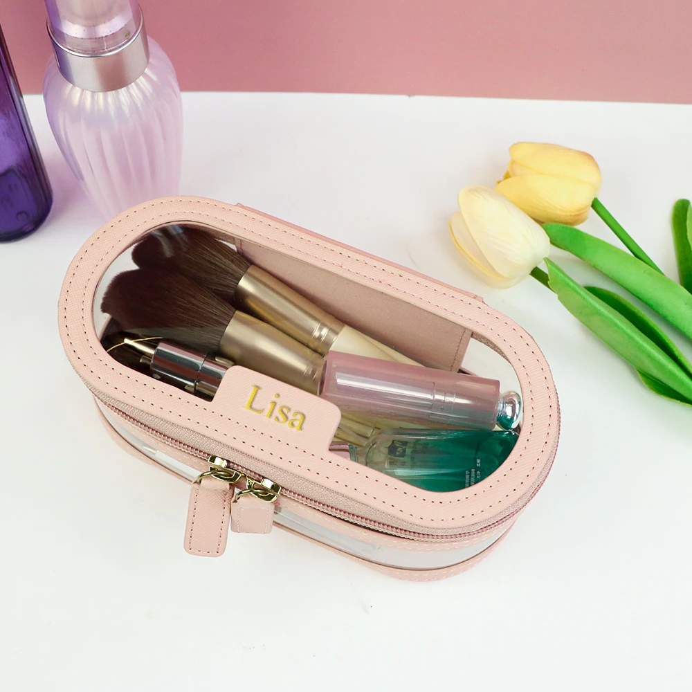 Customized Name Multi-Color PU Leather PVC Makeup and Washroom Bag with Large Storage Capacity and Waterproof Makeup Bag