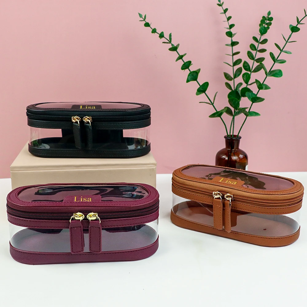 Customized Name Multi-Color PU Leather PVC Makeup and Washroom Bag with Large Storage Capacity and Waterproof Makeup Bag