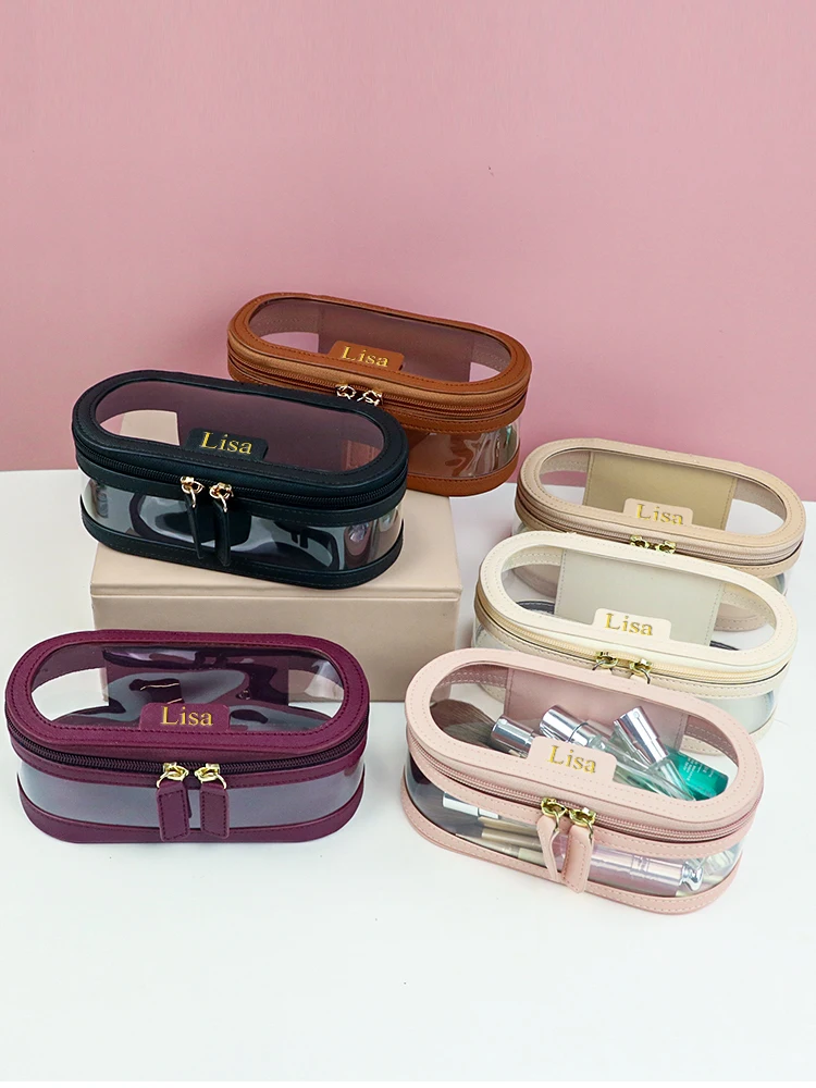 Customized Name Multi-Color PU Leather PVC Makeup and Washroom Bag with Large Storage Capacity and Waterproof Makeup Bag