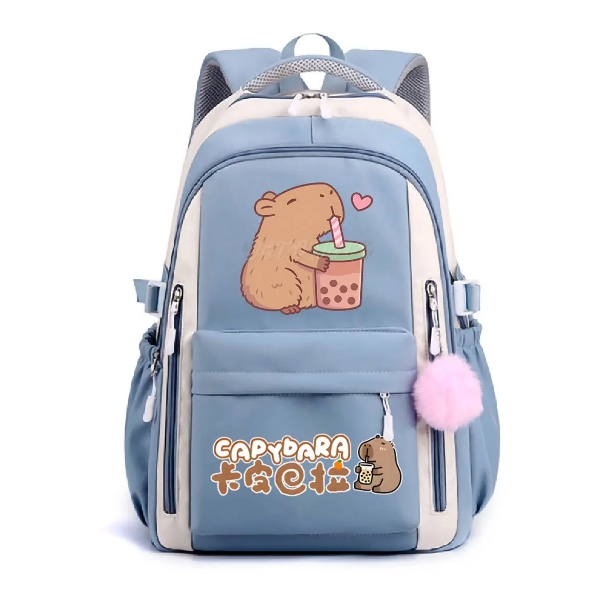 School Backpack for Girls Cute Capybara & Bubble Tea Print Schoolbags Women Girls Casual School Bags Trendy Travel Rackpack