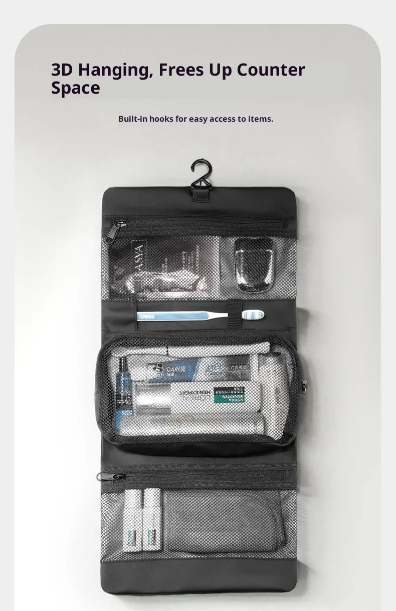 MARK RYDEN Travel Toiletry Bag Waterproof Organizer Bag Elegant Black Lightweight Pouch