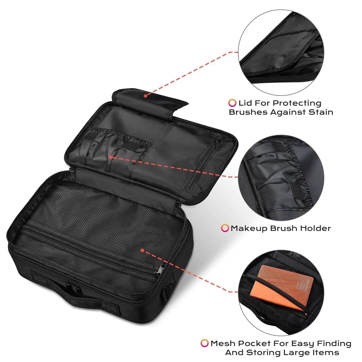Large capacity travel makeup case, portable artist organizer with adjustable dividers and shoulder strap for toiletries jewelry