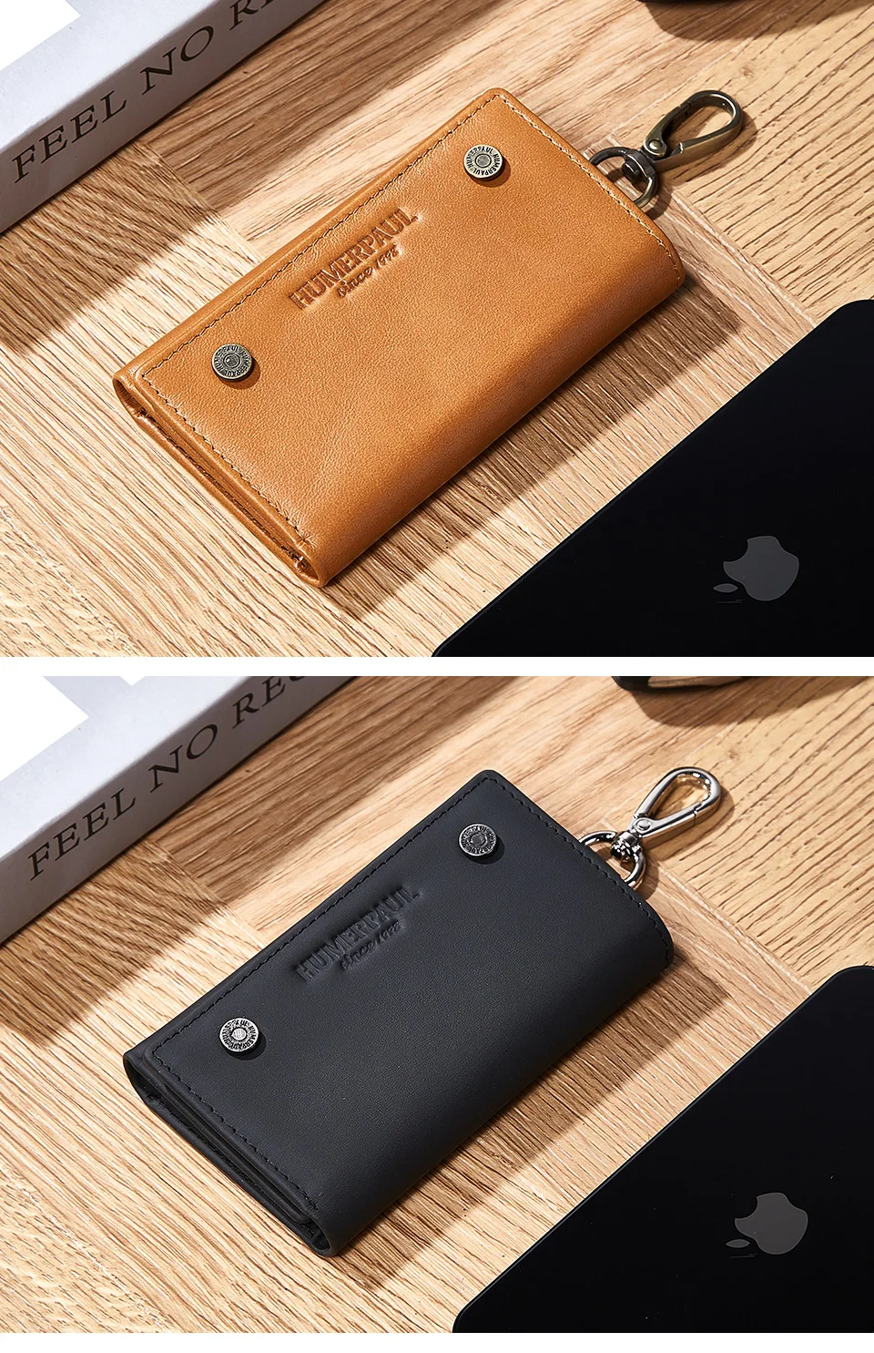 HUMERPAUL Genuine Leather Key Organizer for Car Housekeeper Small Home Key Case Top Quality Mini Wallet with Coin Pocket