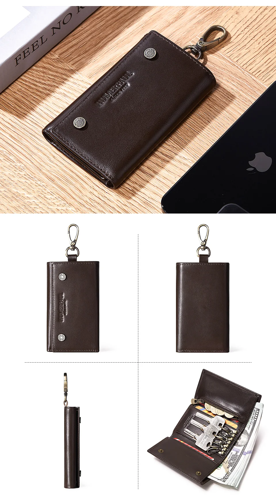 HUMERPAUL Genuine Leather Key Organizer for Car Housekeeper Small Home Key Case Top Quality Mini Wallet with Coin Pocket