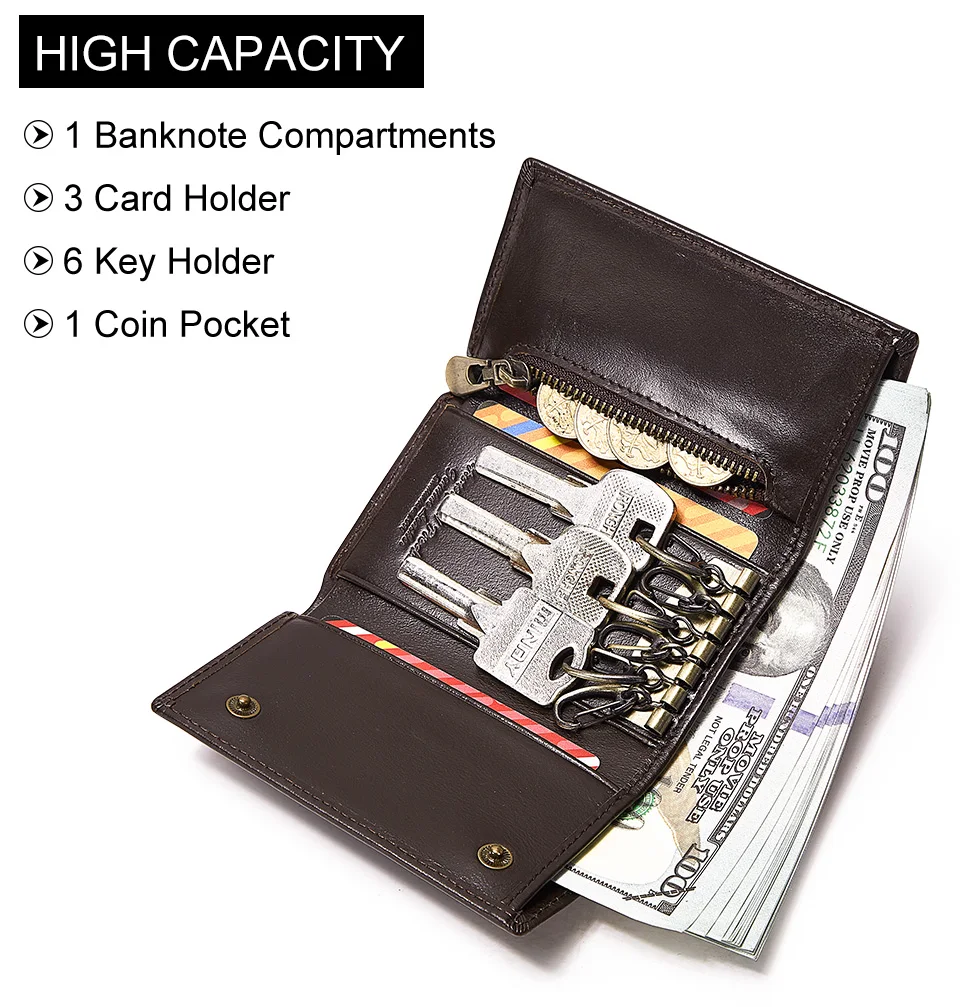 HUMERPAUL Genuine Leather Key Organizer for Car Housekeeper Small Home Key Case Top Quality Mini Wallet with Coin Pocket