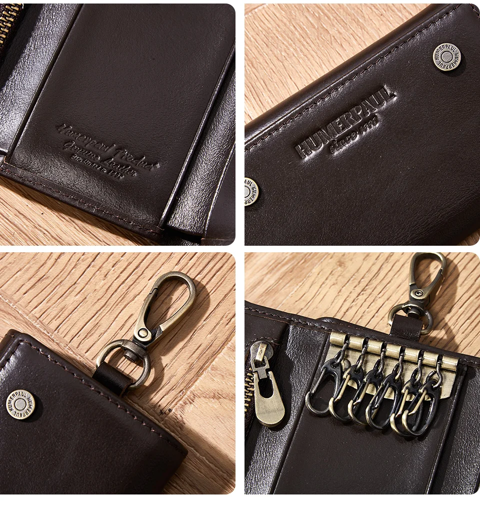 HUMERPAUL Genuine Leather Key Organizer for Car Housekeeper Small Home Key Case Top Quality Mini Wallet with Coin Pocket
