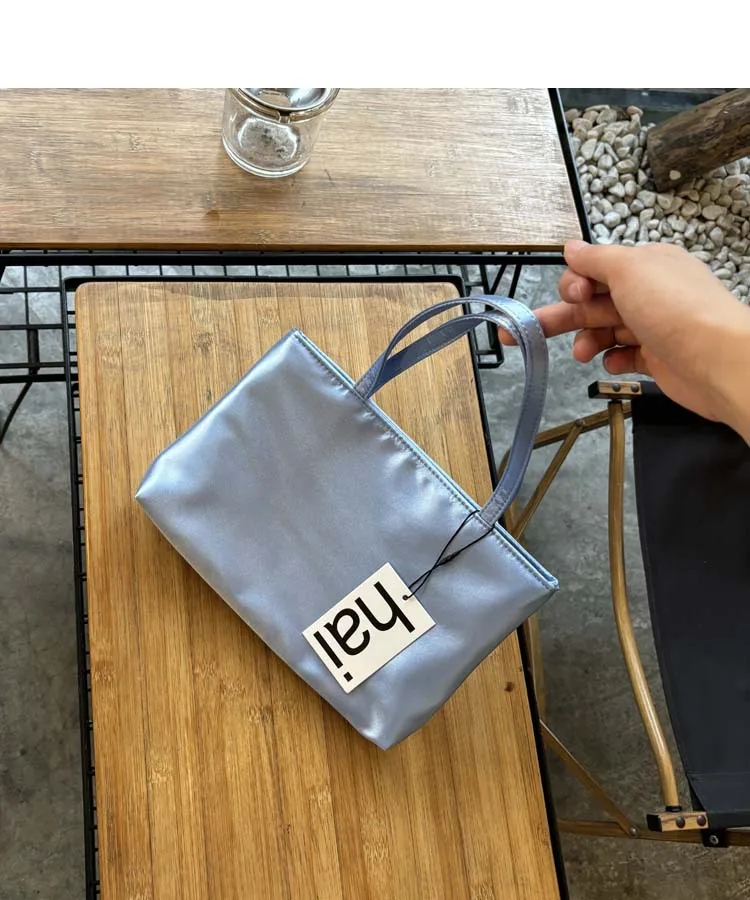 Women's Silk Satin Handbag Small Square Tote Bag Solid Color Double Strap Shoulder Bag Versatile Underarm Phone Purse Fashion