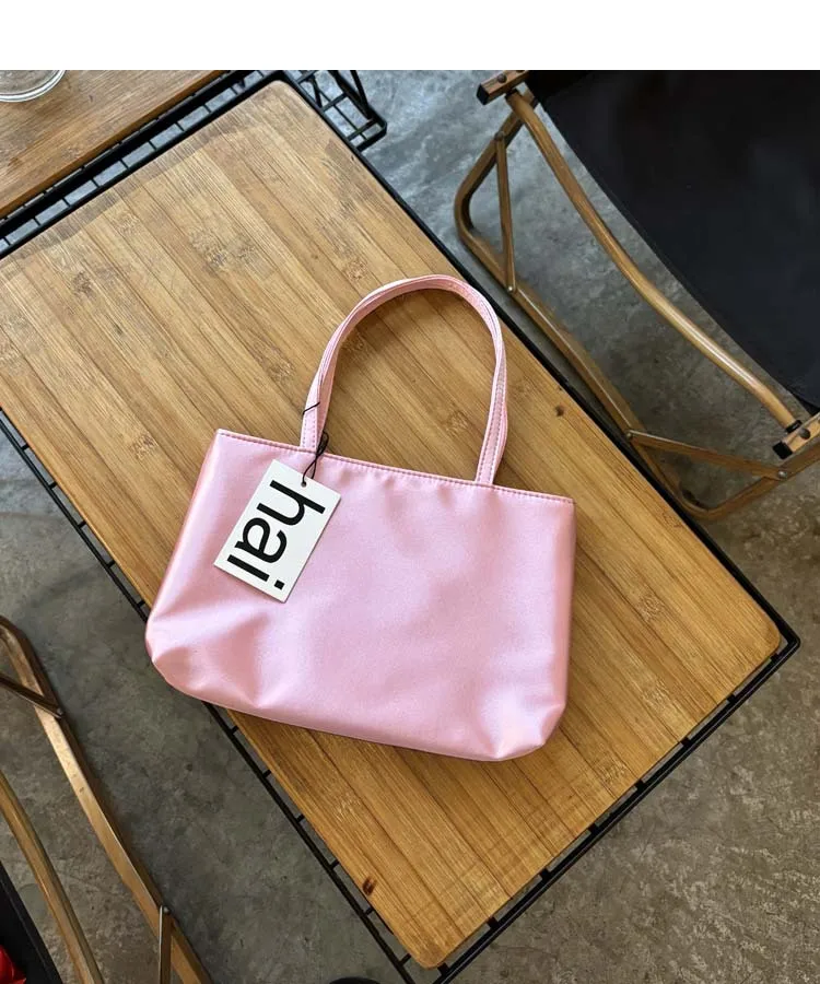 Women's Silk Satin Handbag Small Square Tote Bag Solid Color Double Strap Shoulder Bag Versatile Underarm Phone Purse Fashion
