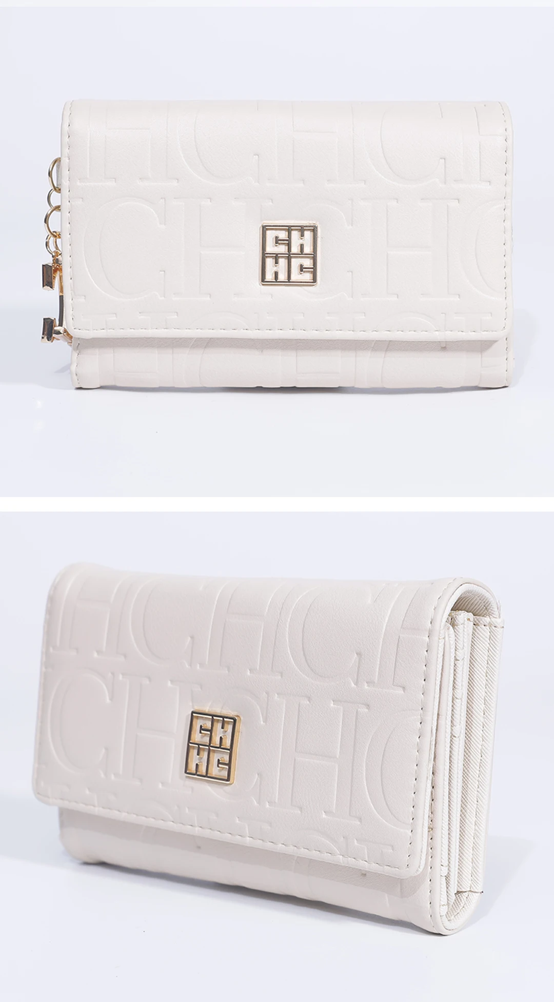 CH Fashion Autumn/Winter Small Wallet 2026 New Solid Color Letter Embossed Male and Female Multi Card Slot Wallet