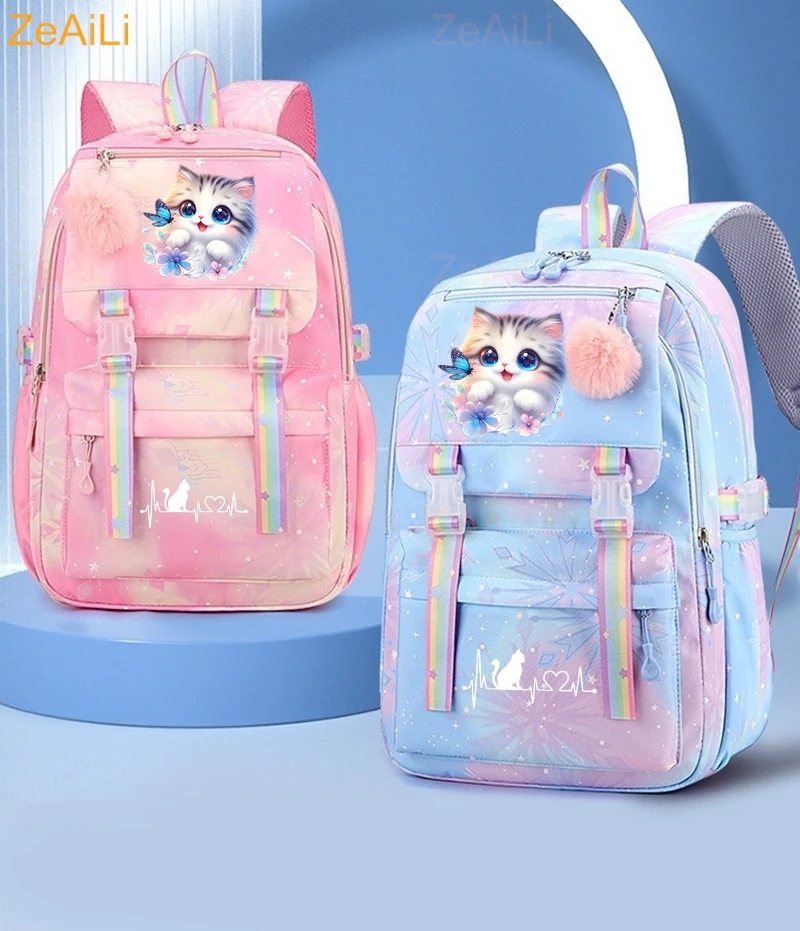 Cute Black Cat Flower Butterfly Student Teenager Children Knapsack Schoolbag Rucksack Mochila Women's Backpack Bookbag Bag
