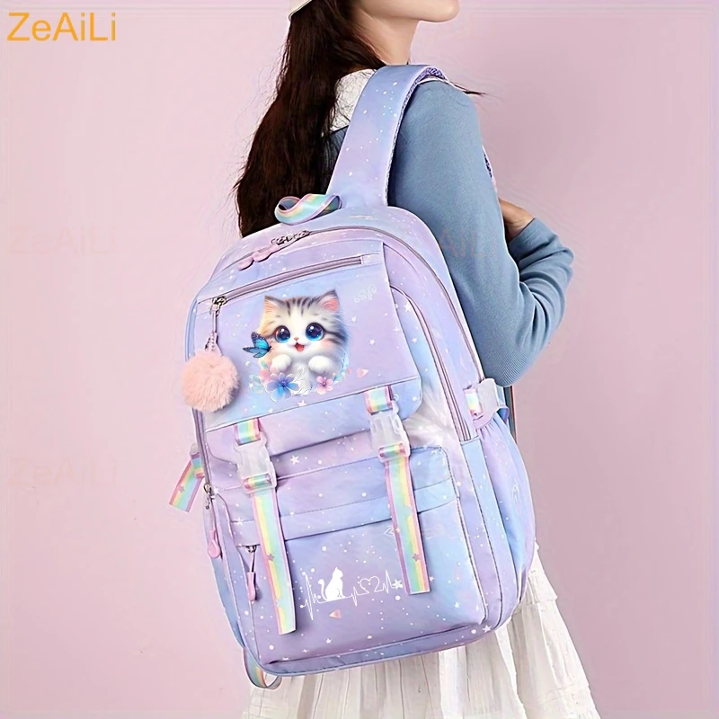 Cute Black Cat Flower Butterfly Student Teenager Children Knapsack Schoolbag Rucksack Mochila Women's Backpack Bookbag Bag