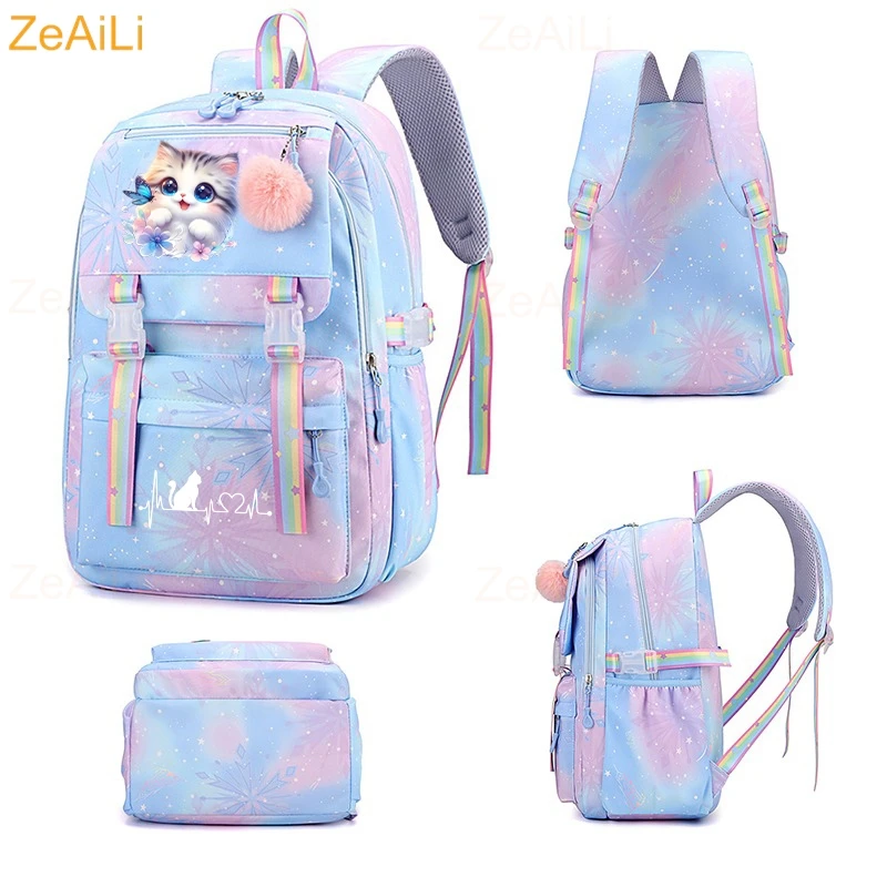 Cute Black Cat Flower Butterfly Student Teenager Children Knapsack Schoolbag Rucksack Mochila Women's Backpack Bookbag Bag